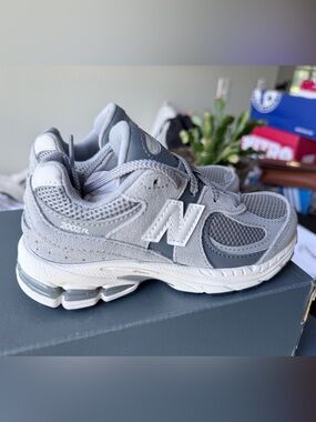New Balance Kids Grey and White 2002R Sneakers